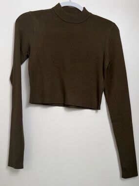 Altar'd State Olive Ribbed Cropped Mock Neck Sweater
